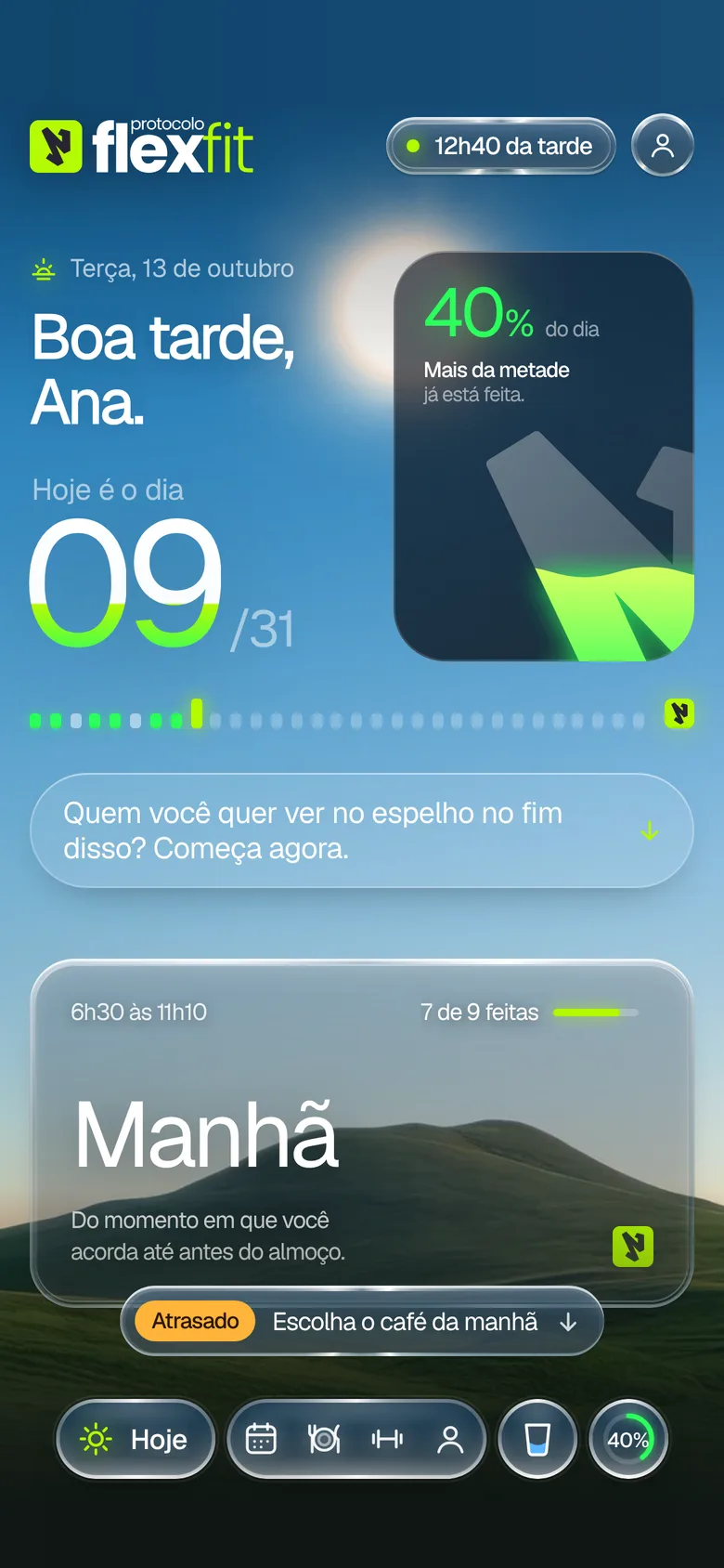 Tela Hoje do FlexFit, no Dia 9